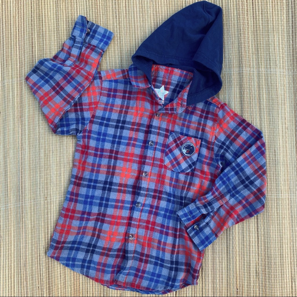 365 KIDS Plaid Hooded Flannel Size 7